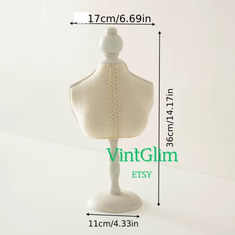 Wooden Jewelry Display Organizer | Linen Bust & Earring Stand for Boutique Retail Display