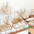 Wooden Jewelry Display Organizer | Linen Bust & Earring Stand for Boutique Retail Display