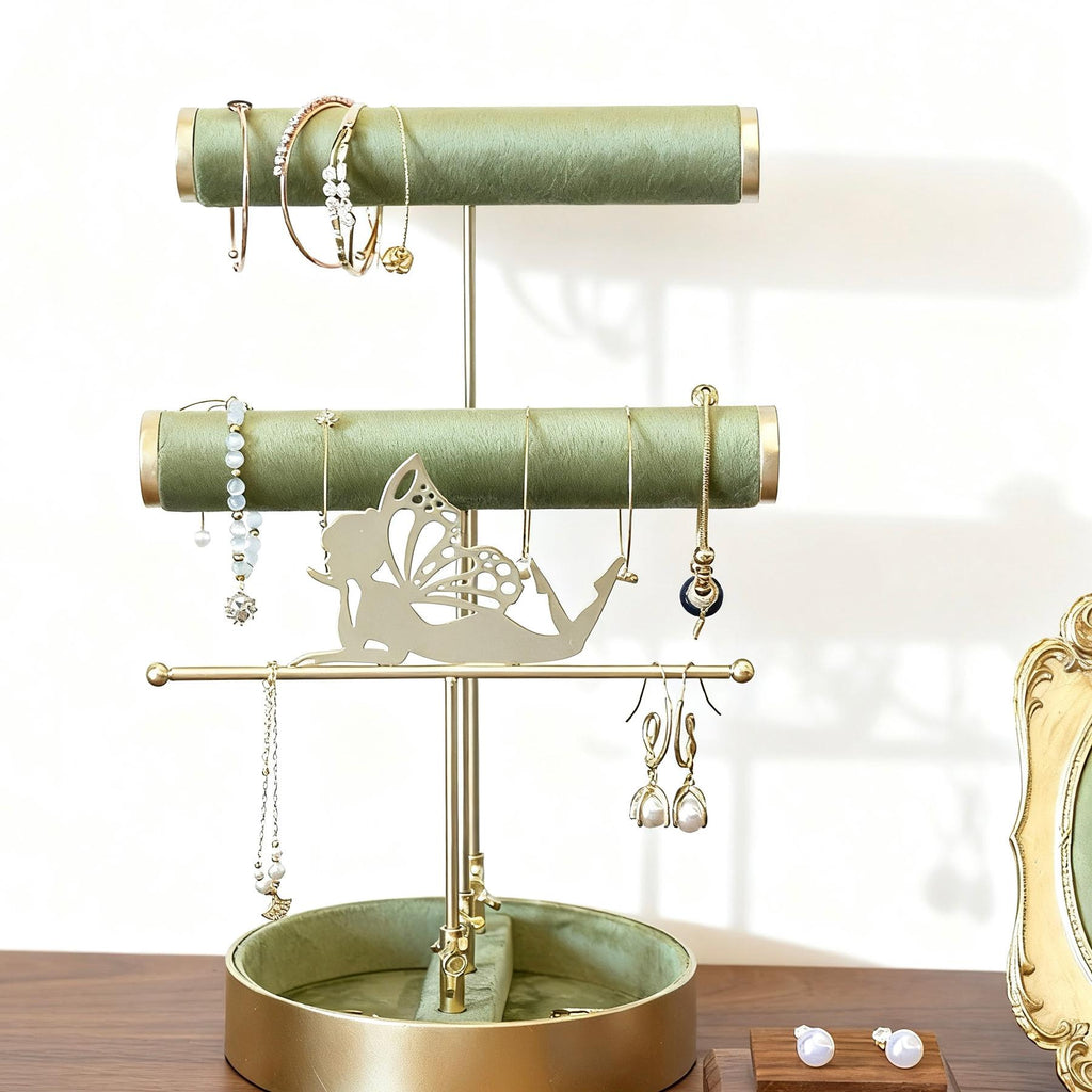 Gold & Green Velvet Jewelry Stand: Baroque Fairy Design Organizer,Necklace Earring Holder Gift