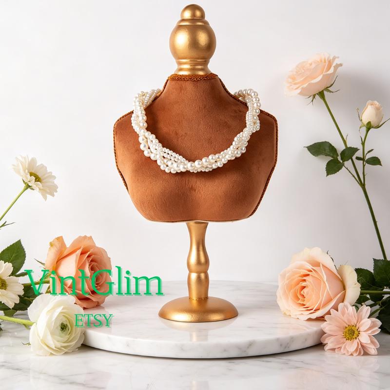 Vintage Orange Velvet Necklace Bust Display, Retail Jewelry Organizer,Pinboard