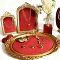 Baroque Red Velvet Jewelry Organizer Set: Gold Necklace & Ring Holder, Vanity Organizer