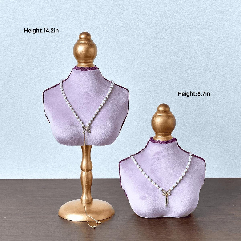 Lavender Velvet Mannequin Jewelry Holder, Baroque Gold Necklace Display Stand, Luxury Home Decor Gift