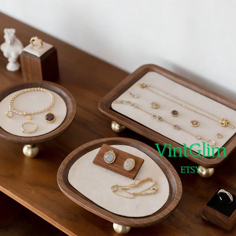 Walnut Wood Jewelry Display Tray:  Necklace/Earring/Ring Holder, Luxury Home Decor Gift Mom