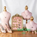 Pink Mannequin Bust Necklace Display Set, Velvet Jewelry Stand for Retail Jewelry Shop Business