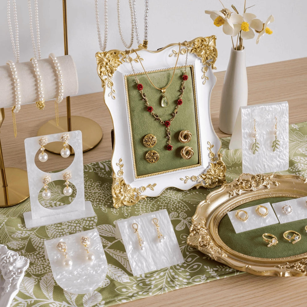 Baroque Necklace Ring Holder: Olive Green Velvet Gold Vintage Jewelry Display