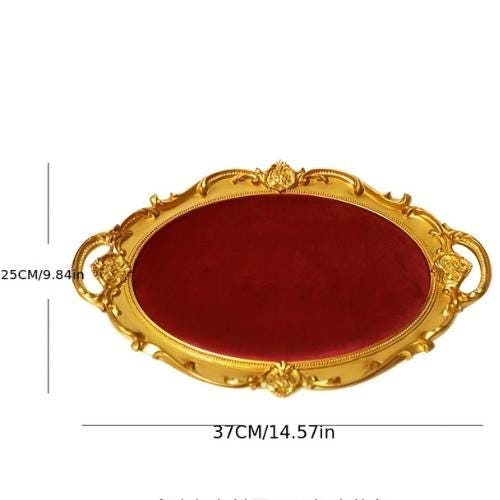 Baroque Red Velvet Jewelry Organizer Set: Gold Necklace & Ring Holder, Vanity Organizer